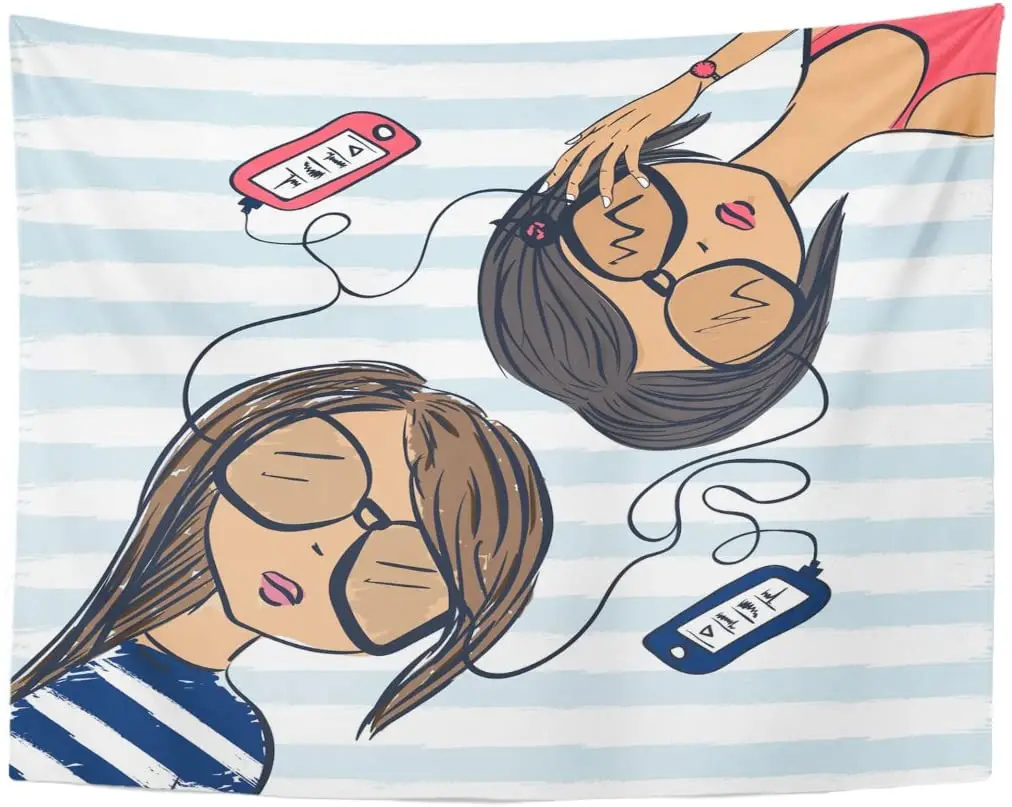 Гобелен Любовник Девушка подростки лгут и слушать музыку в плеере аудиофил