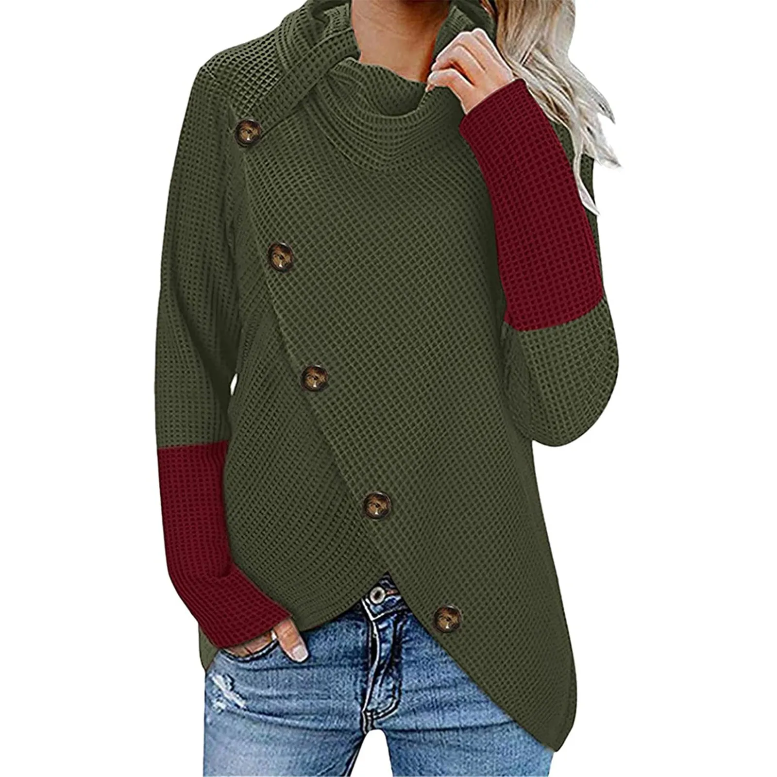 Женская трикотажная туника с длинным рукавом воротником-хомутом | одежда