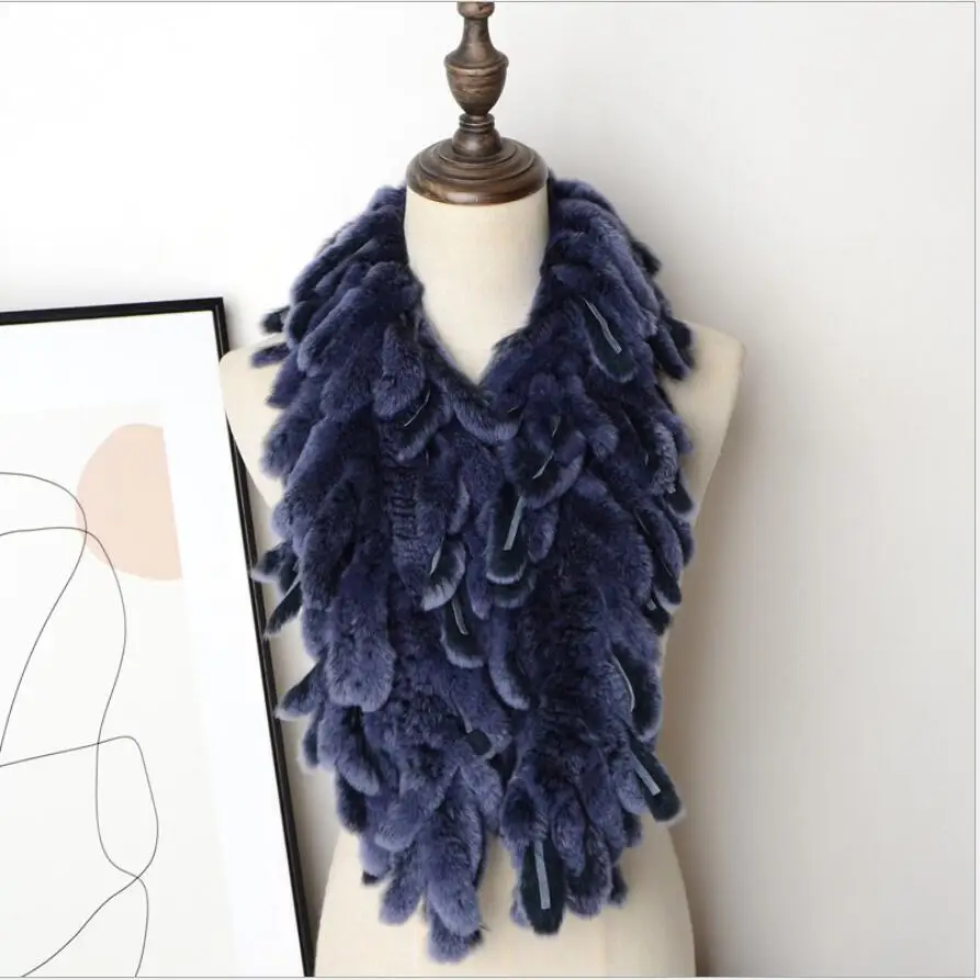 Women's Winter Real Rex Rabbit Fur Scarf Collar Neck Warmer Shawl Fluffy Furry Wraps |