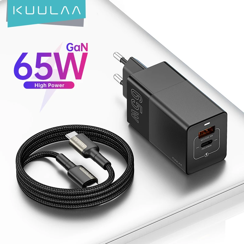 

KUULAA 65W GaN Charger Quick charge 4.0 3.0 USB Type C Charger Portable Fast Charger For iPhone 13 12 Pro Samsung Huawei MacBook