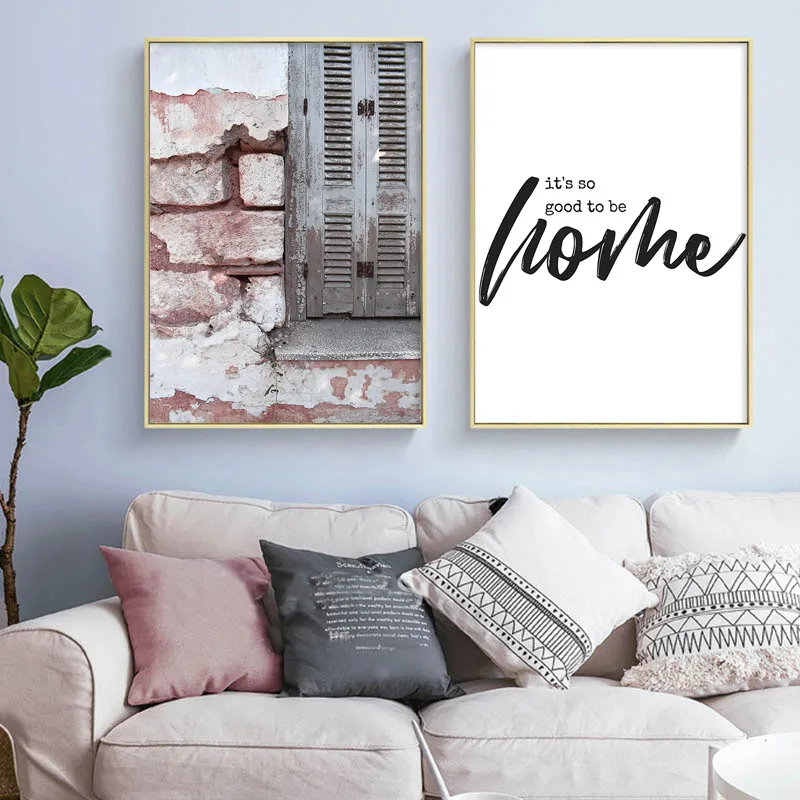 Городской пейзаж холст постер Скандинавское украшение автобус розовое здание