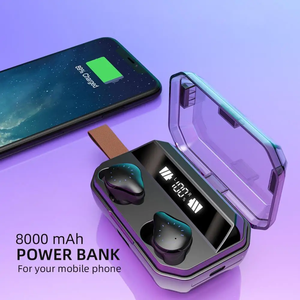 Bluetooth наушники 6 часов музыки Bluetooth 5,0 TWS туры беспроводные наушники 8000 мАч Внешний аккумулятор IPX7 водонепроницаемые беспроводные наушники