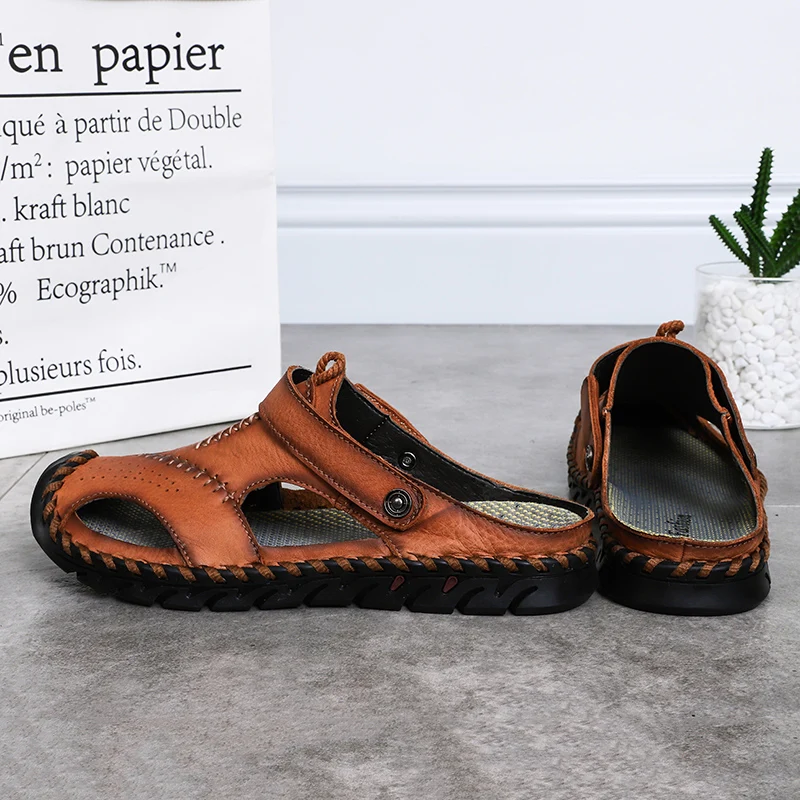 Genuine Leather Casual Men Soft Sandals Comfortable Style Roman Summer Outdoor Beach Flat Classic Big Size | Обувь