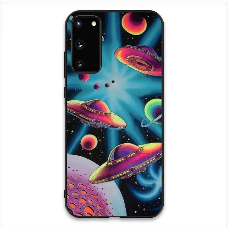 

FHNBLJ Cute Cartoon UFO Jungle alien space Black Cell Phone Case For Samsung S20 S10 S8 S9 Plus S7 S6 S5 Note10 Note9 S10lite