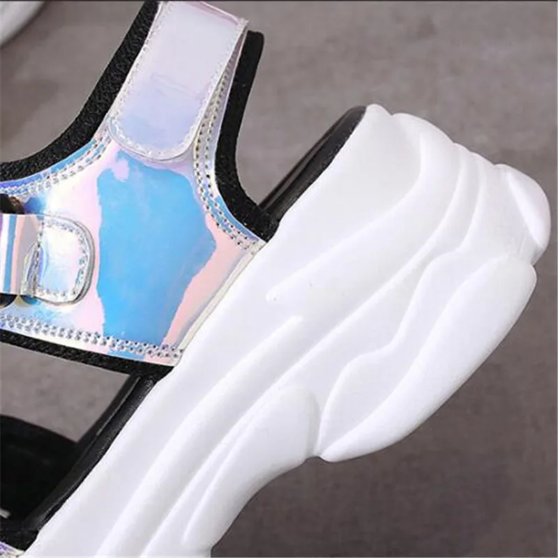 

Women Platform Sandals Muffin Bottom 2020 Chunky Student Increase Summer Beach Shoes Fashion Wedges Sandalias Mujer Blue Pink