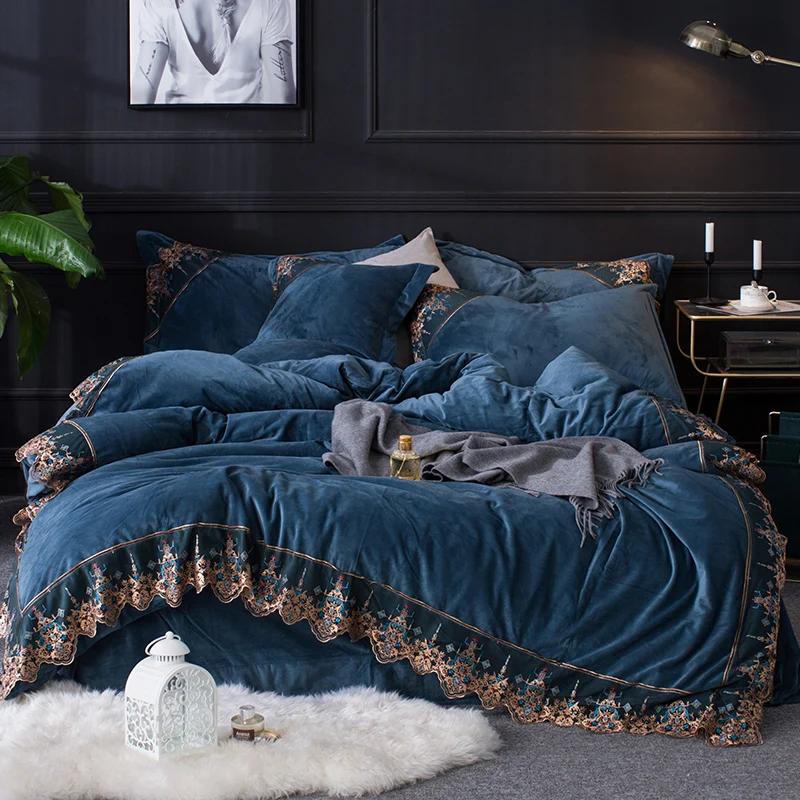 Кровать юбка кристалл бархат 4 шт коралловый покрывало утолщенная фланелевая