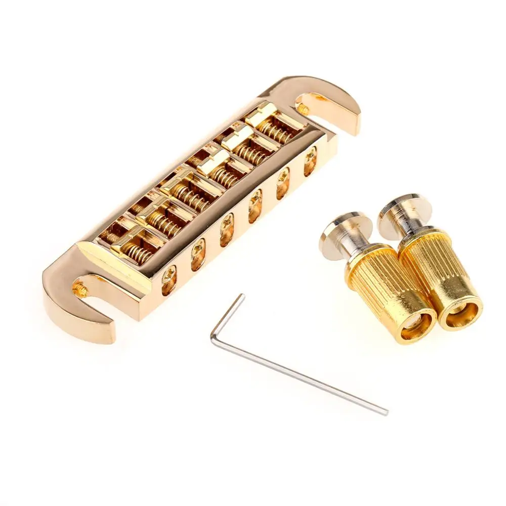 Rabo de Porco Ponte de Enrolar sem Fio com Estilo Pigtail de 52.5mm Musiclily Ponte Ajustável Estilo Guitarra Elétrica Dourada Pro
