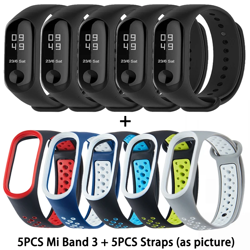 CN 5PCS Strap 5PCS 3 Xiaomi mi-браслет 3, умный Браслет mi Band 3, спортивный фитнес-трекер, 0,78 дюйма, OLED сенсорный экран, mi 3 - Цвет: CN 5PCS Strap 5PCS 3
