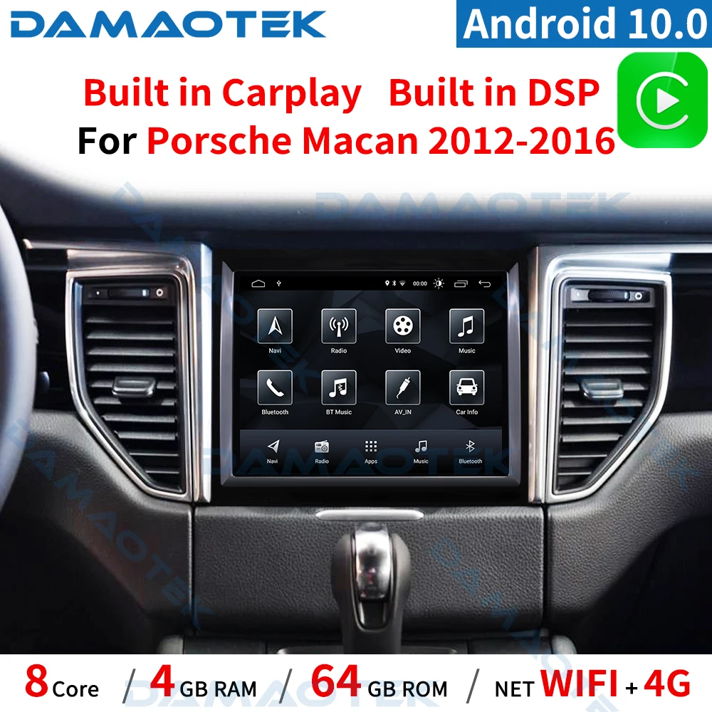 Вертикальный навигатор DamaoTek 8 4 дюймов Android 10 0 стиль Тесла для Porsche Macan 2012-2016 GPS Carplay