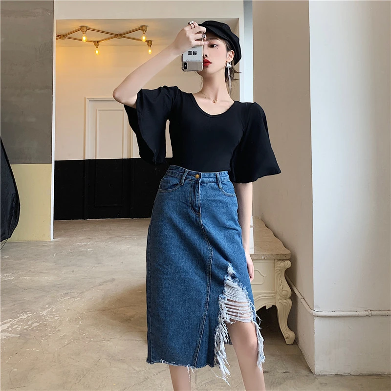 Женская джинсовая юбка 2019 Новая модная летняя длинная карандаш женская синяя