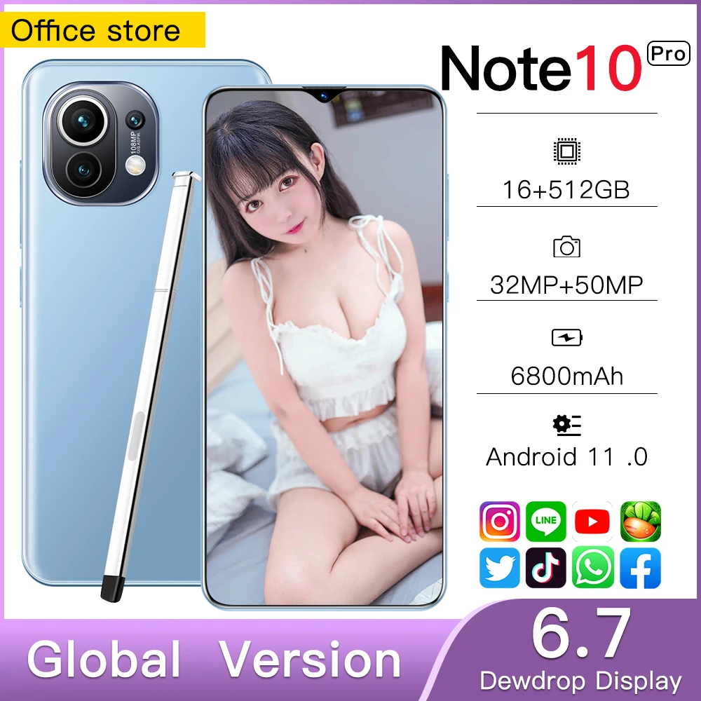 

Note10 Pro 6.7" Smart Phones 16G+512G 6800mAh Battery Full Screen Global Version Android Phone 2021 Galaxy Google Play 5G Phone