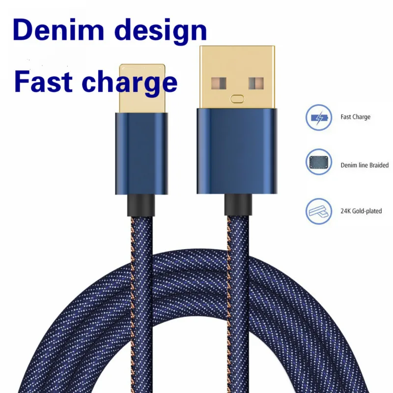 Denim USB Cable 1m 2m For iPhone/Micro/Type C Fast Charge Cable Cowboy Style Data Cable ChargingFor iPhone Sumsang Xiaomi Redmi