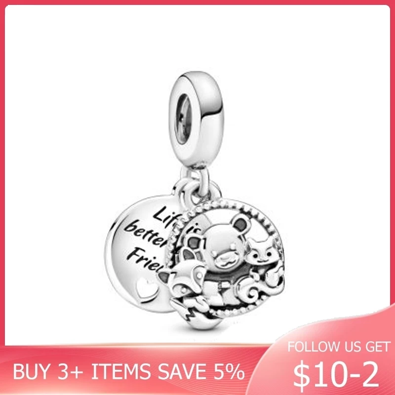 Осень 925 Серебряный медведь лиса и белка подвеска Шарм подходит для оригинальных