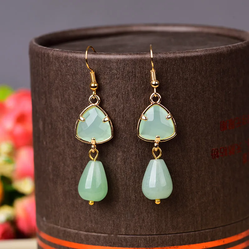 Серьги с подвесками в форме капли воды из легкого зеленого прозрачного глазурированного стекла Fashion Fresh Dongling Yu.