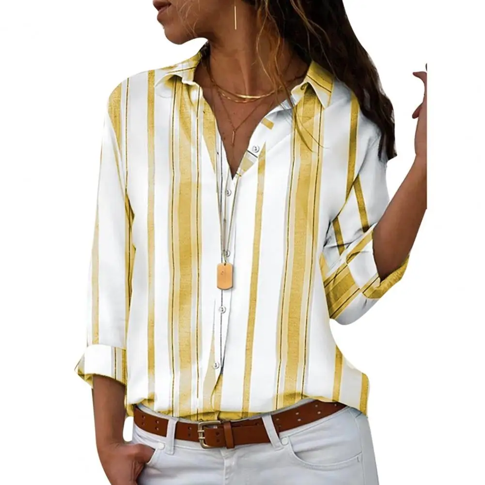 Рубашка женская вертикальная в полоску блузка с длинным рукавом повседневный