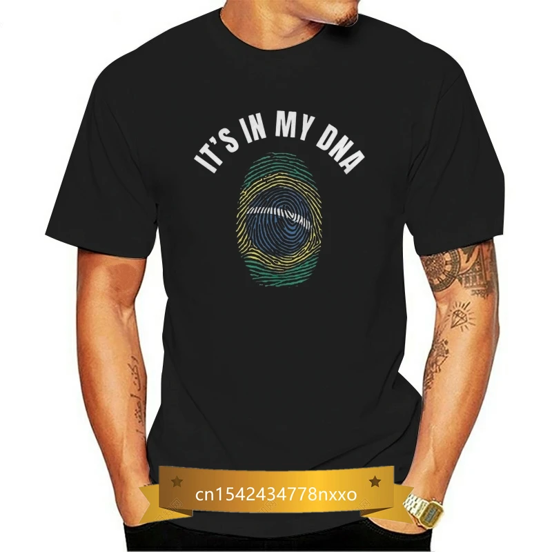 

Brazil It's In My DNA T Shirts Man's Black Clothes Humor 100% Cotton Fingerprint Flag T-Shirts Heritage Finger Bicycle Country