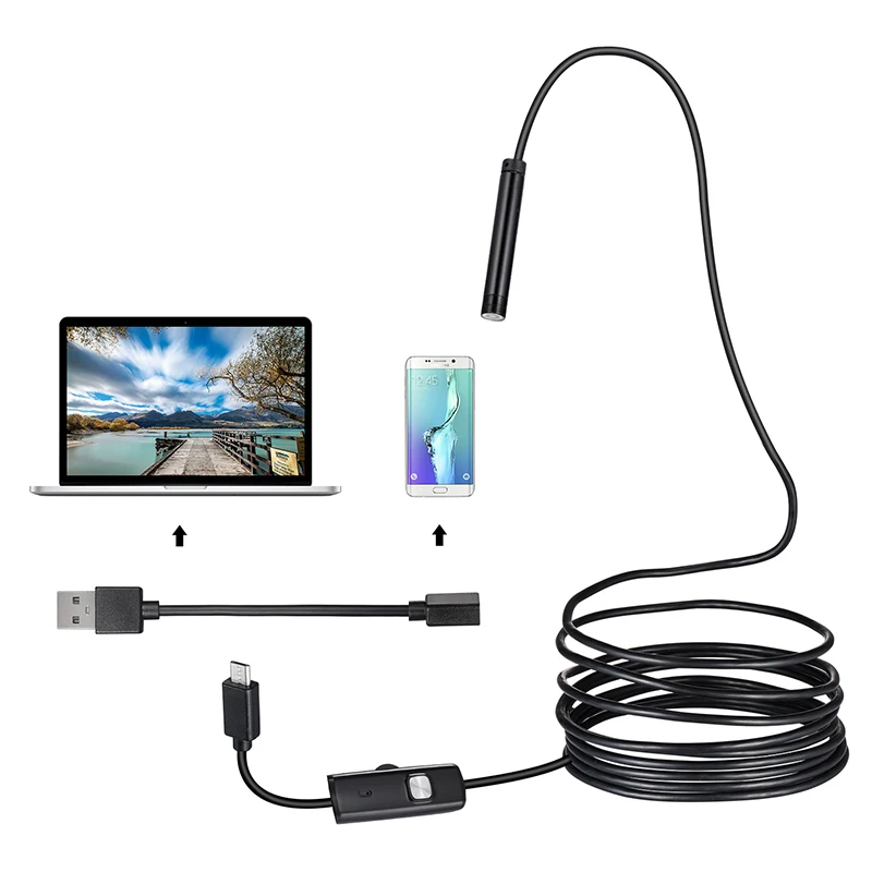 Камера-Эндоскоп 7 мм Micro USB OTG Type C 6 Регулируемых светодиодов | Безопасность и