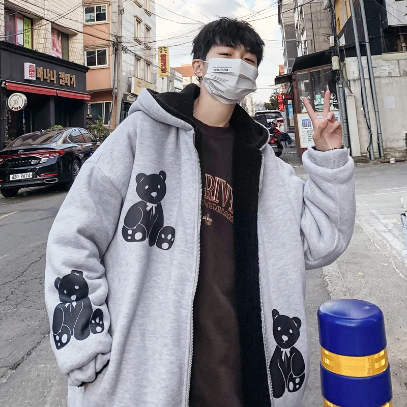 Hooded Lamb Wool Cotton-Padded Jacket Men's Autumn and Winter New Loose Trendy Two-Sided Wear Cotton Coat Jacket Fashion Brand