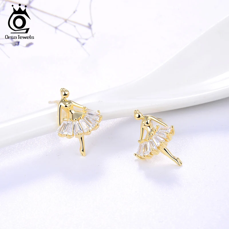ORSA JEWELS, Чистое Серебро S925 пробы, серьги-гвоздики для балета, АААА, кубический циркон, Женский балетник, модное ювелирное изделие SE181