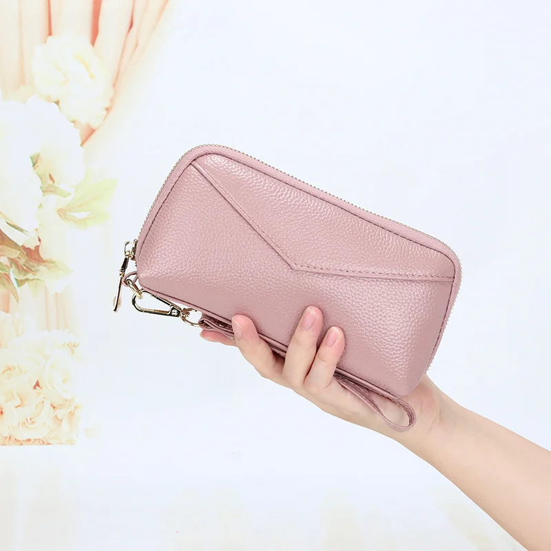 

New Arrivals Cowhide Leather Women Clutch Wallet With Hand Rope Dropshipping Large Capacity Zipper Purse Fashion Style Wallets