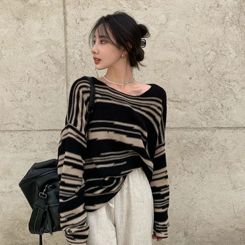 Женский свободный пуловер в готическом стиле повседневный трикотажный свитер с