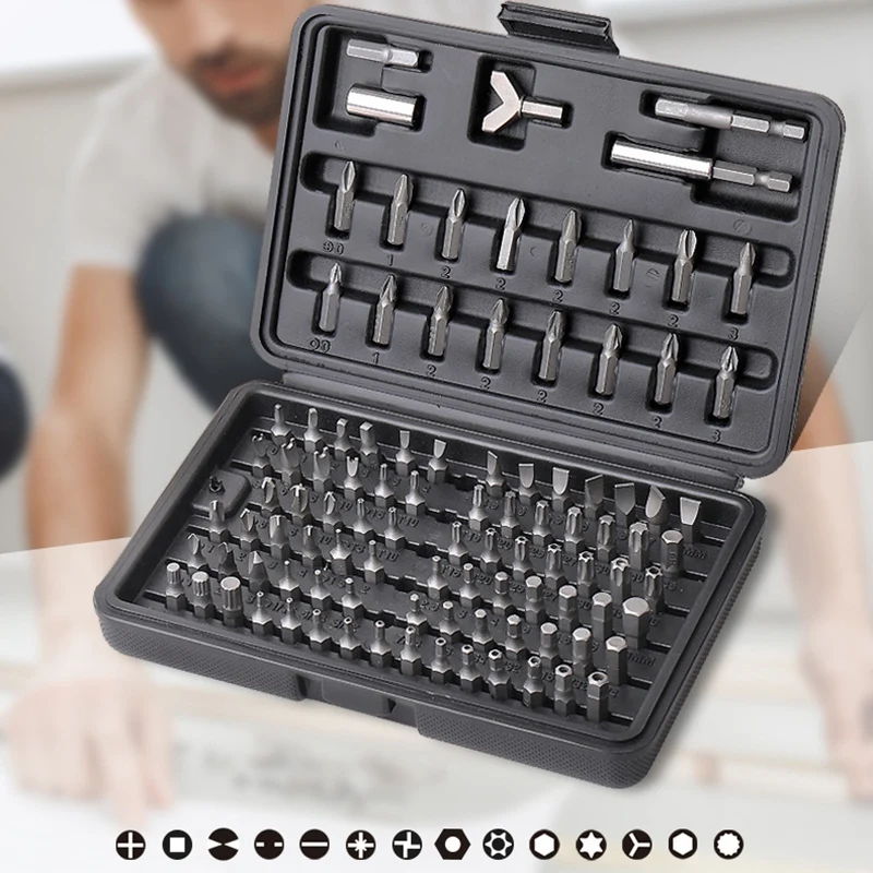 

100Pcs Screwdriver Set with Bit Driver Tamper Proof Torx Hex Star Screw Driver Bit Set for Home Appliances Repair