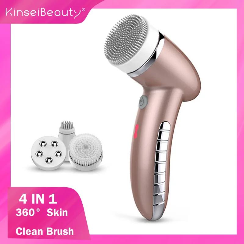 

4 in 1 Electric Facial Clean Brush 4 Replaceable Brush Heads 360 Rotate Black Heads Horny Remove Skin Daily Care Cleansing Tool