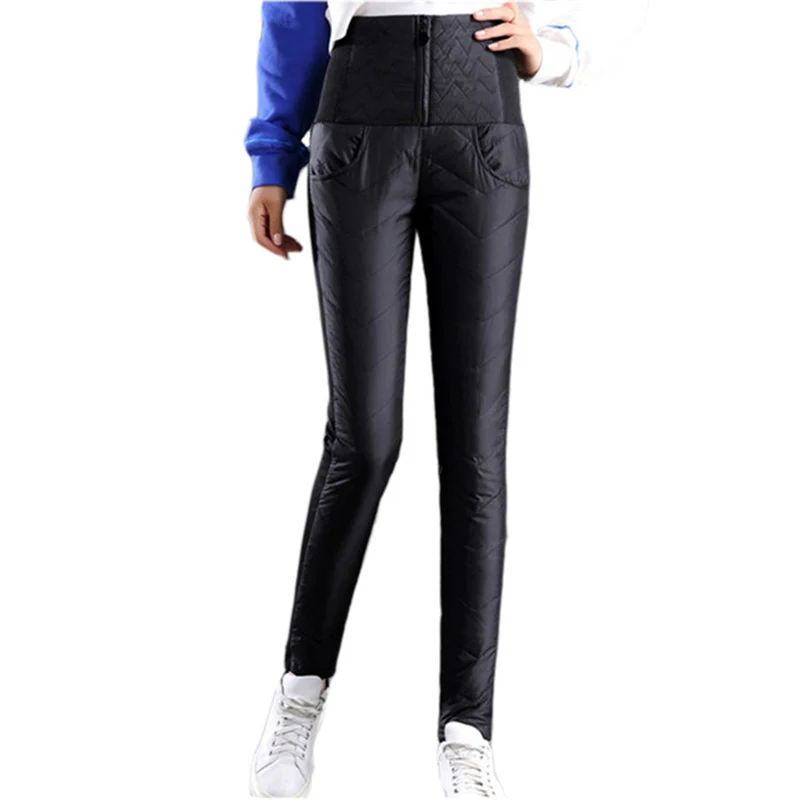 

2019 Winter Down Pants Women Fashion Thicken Warm Slim White duck down Trousers Female Elasticity Pencil Pants Plus size G585