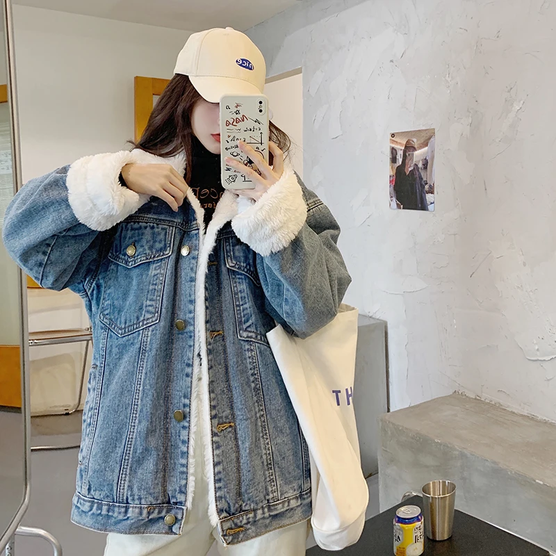 Зимняя джинсовая хлопковая куртка женские пальто Повседневная Свободная одежда