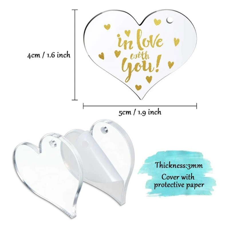

30 Blanks Clear Acrylic Blanks Heart Shape Plain Acrylic and 30 Pieces Key Chain