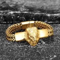trend figaro chain mens vintage bracelet stainless steel gold lion head bracelet high quality boy cuff viking bracelet jewelry