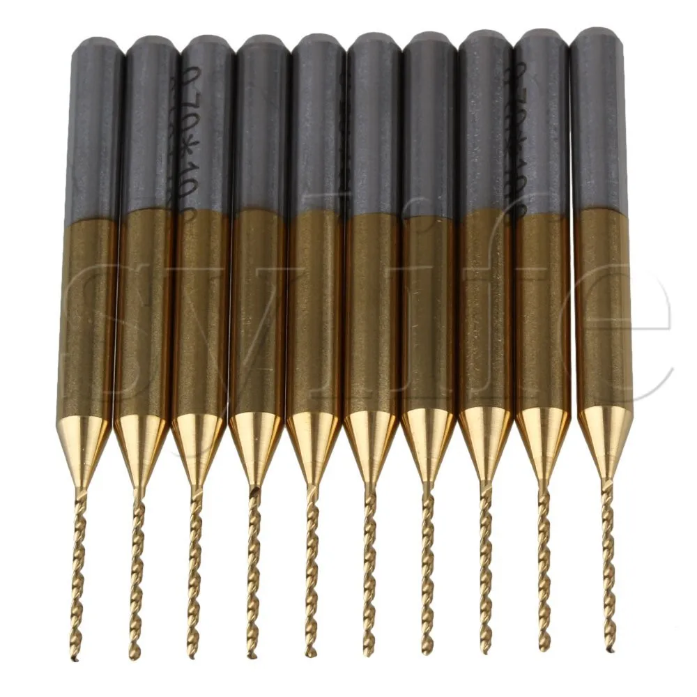 

10 шт. Карбидное микро-сверло с титановым покрытием Концевая фреза для печатной платы с хвостовиком 1/8 дюйма 0,7 мм