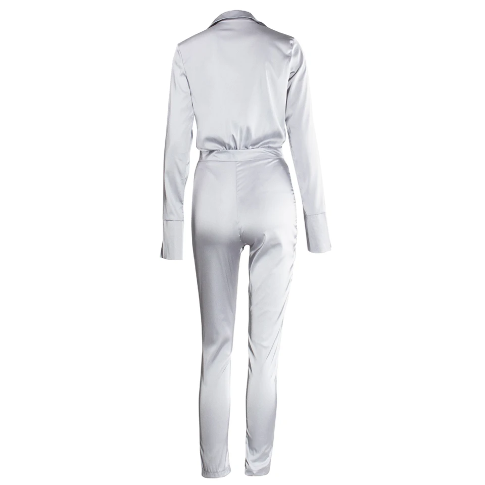 

Womens 2 Piece Outfits Silk Sexy Long Sleeve Deep V Neck Bodysuit and Long Pants Tracksuits