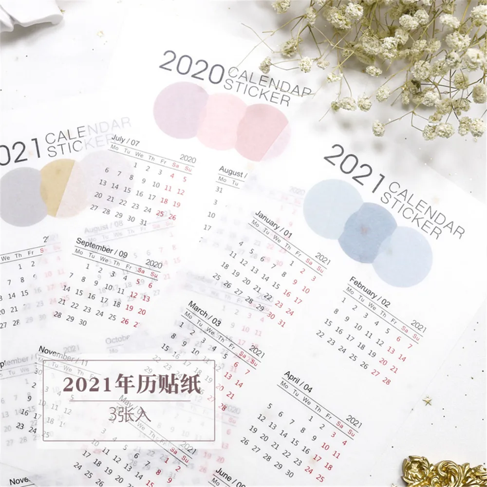 

2021 Calendar Stickers Kawaii Stationery Agenda Planner Mark Label Schedule Weekly Daily Planner Organizer Office Supplies