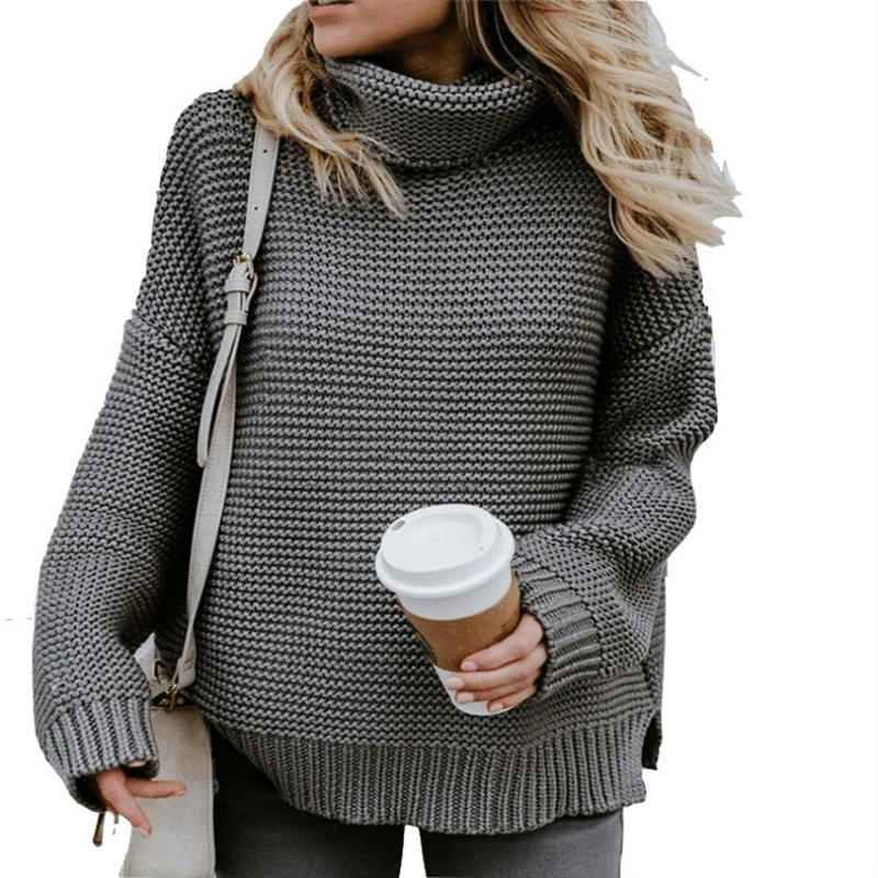 Женский вязаный свитер с длинными рукавами высоким воротником женский свободный