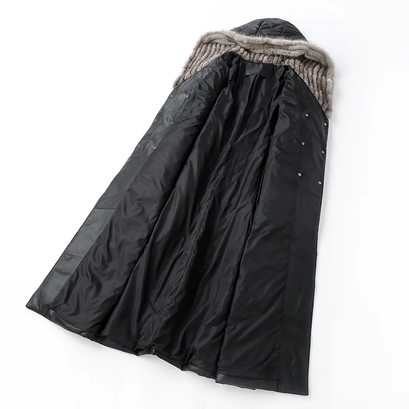 Куртка из натуральной кожи с воротником натурального меха норки пальто овечьей