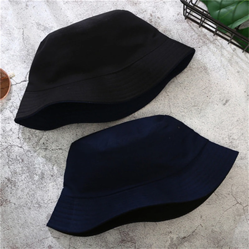 

1PC Double-sided Wearing Cap Visor Solid Color Bucket Hat Men And Women Cotton Flat Sun Hat Reversible Fisherman Hat Bucket Cap