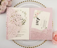 10pcslot elegant halloween pocketfold laser cut rose wedding invitation cards three folded card greeting cover for party