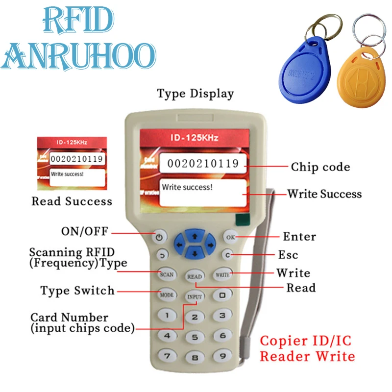 Ручной RFID 10 частотный Дубликатор 13 56 МГц NFC смарт чип карта для шифрования