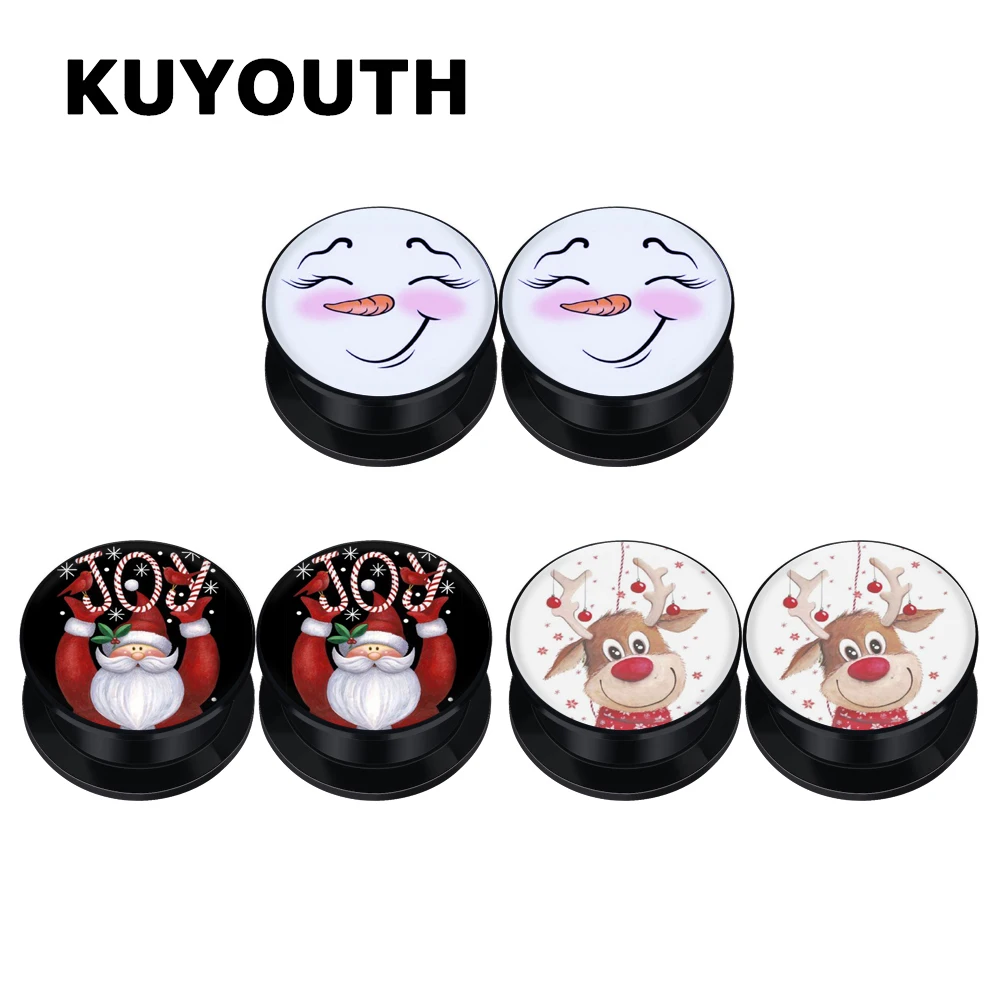 

KUYOUTH Fancy Acrylic Christmas Gift Santa Claus Ear Piercing Gauges Expanders Body Jewelry Earring Tunnels Stretchers 6PCS