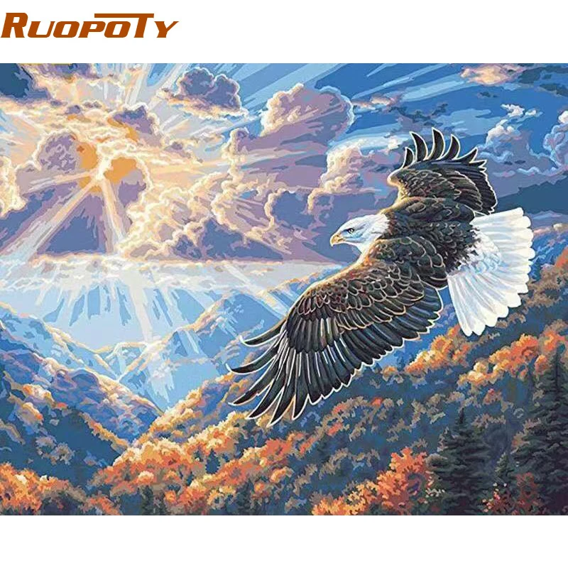 RUOPOTY Рамка Картина Сделай Сам Раскрашивание по номерам Орл животные Акриловая
