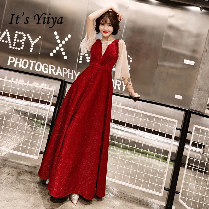 Женское блестящее вечернее платье It's Yiiya длинное составного кроя с круглым