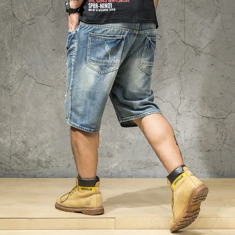

Ripped Denim Shorts Male Plus Size 4XL 5XL 6XL Hole Jeans Destressed Shorts Men Large Big Size Bermuda Straight Fit Breeches Men