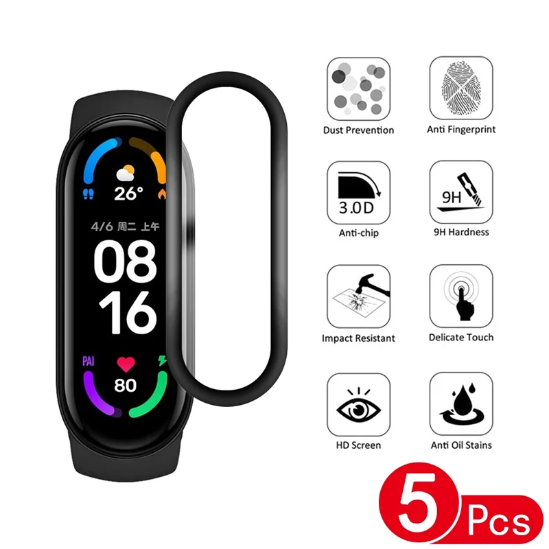 

9D Curved Edge Full Coverage For Xiao Mi Band 7 6 Soft Clear Protective Film For mi band 6 5 4 Screen Protector Guard Not Glass