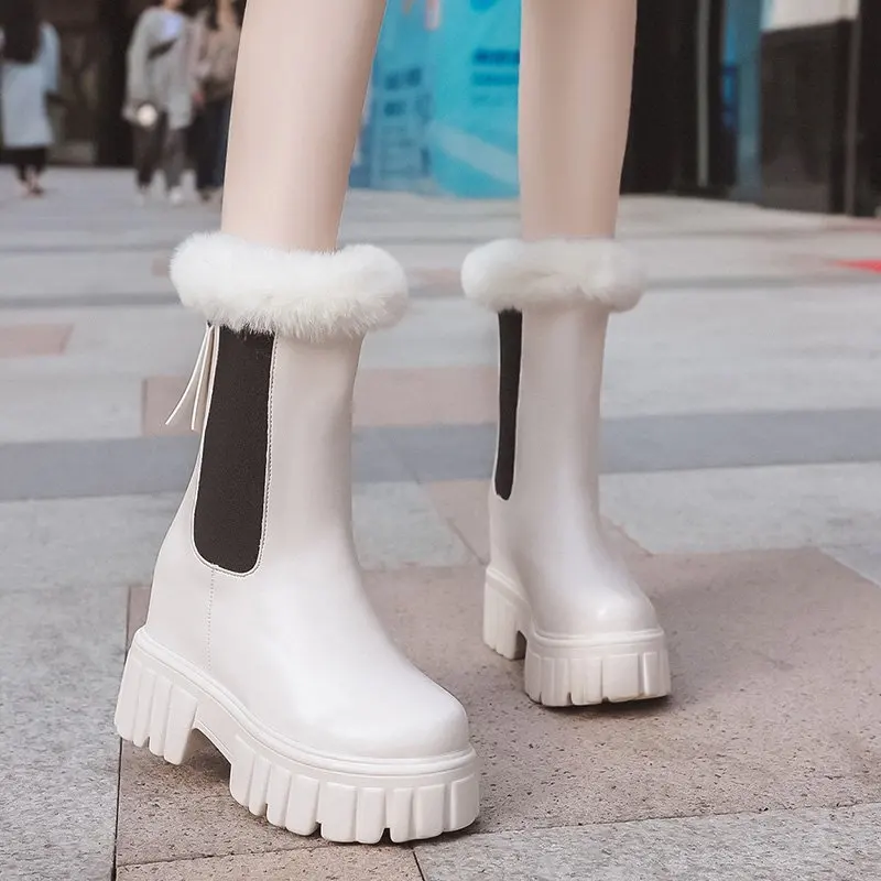 

2021 Winter New Fashion Women's Boots Round Toe Platform Ankle Boots Solid Color Short Plush Warm Women Shoes Martin Boots