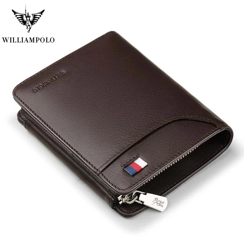 Genuine Leather Men Wallets Luxury Brand Trifold Wallet Zip Coin Pocket Purse Cow Mens Pl297 | Багаж и сумки