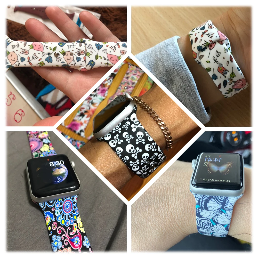 Спортивный силиконовый ремешок Joyozy для Apple Watch мягкий 38 мм 42 40 44 с героями