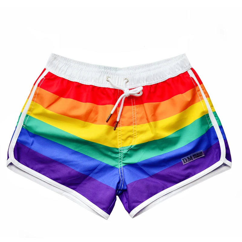 Fashion Striped Rainbow Sexy Gay Top Men's Beach underwear Male Underpants Comfortable Breathable low waist Boxer Shorts