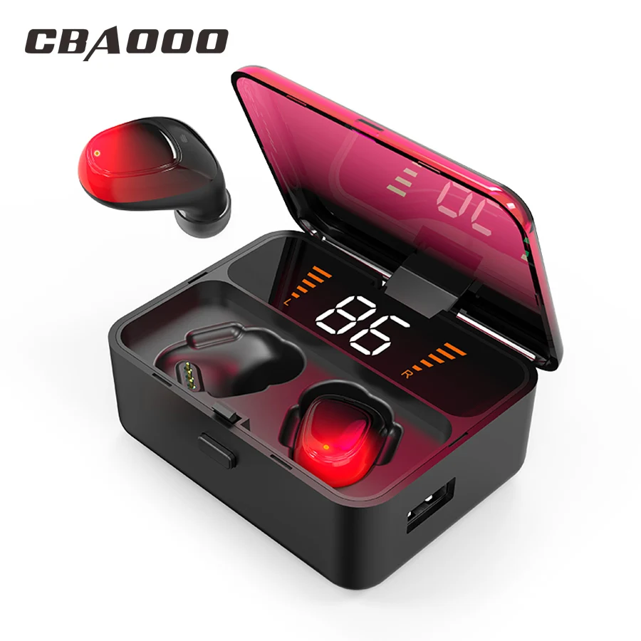 CBAOOO ES01 Мини Bluetooth наушники V5.0 портативный стерео TWS беспроводной сенсорный наушник с Спорт бас гарнитура Мощный светодиодный дисплей
