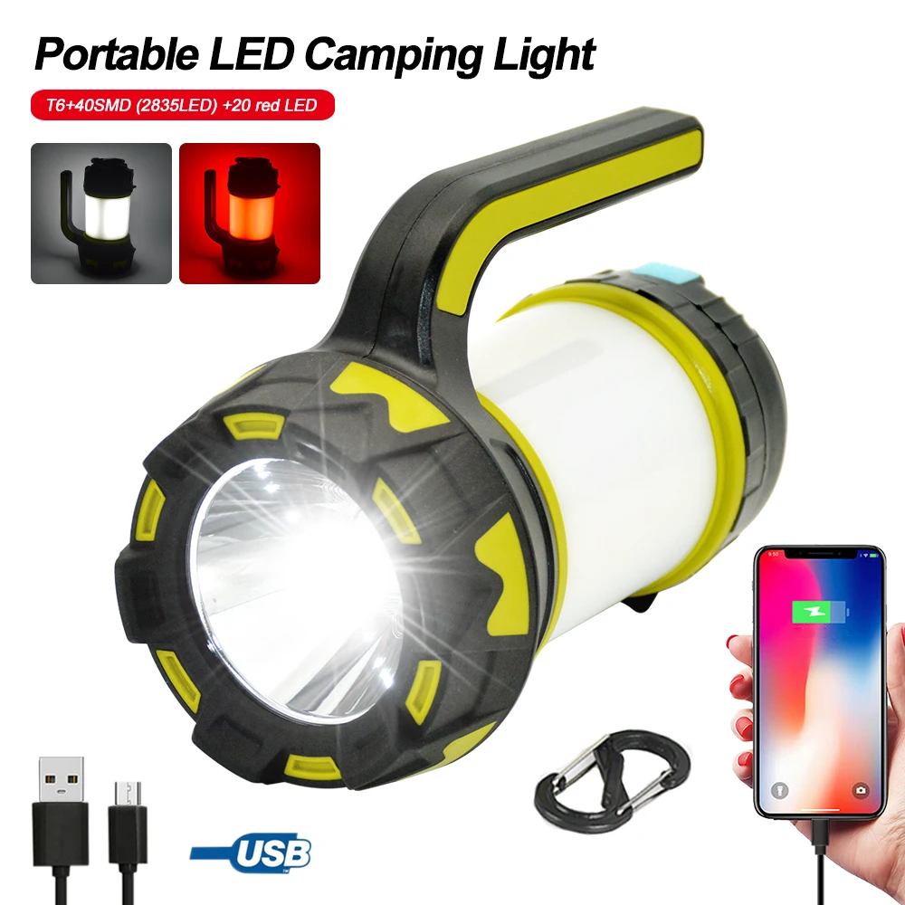 

6 Modes Portable LED Flashlight Camping Light USB Rechargeable Waterproof Searchlight Handheld Work Light Outdoor Lantern Torch